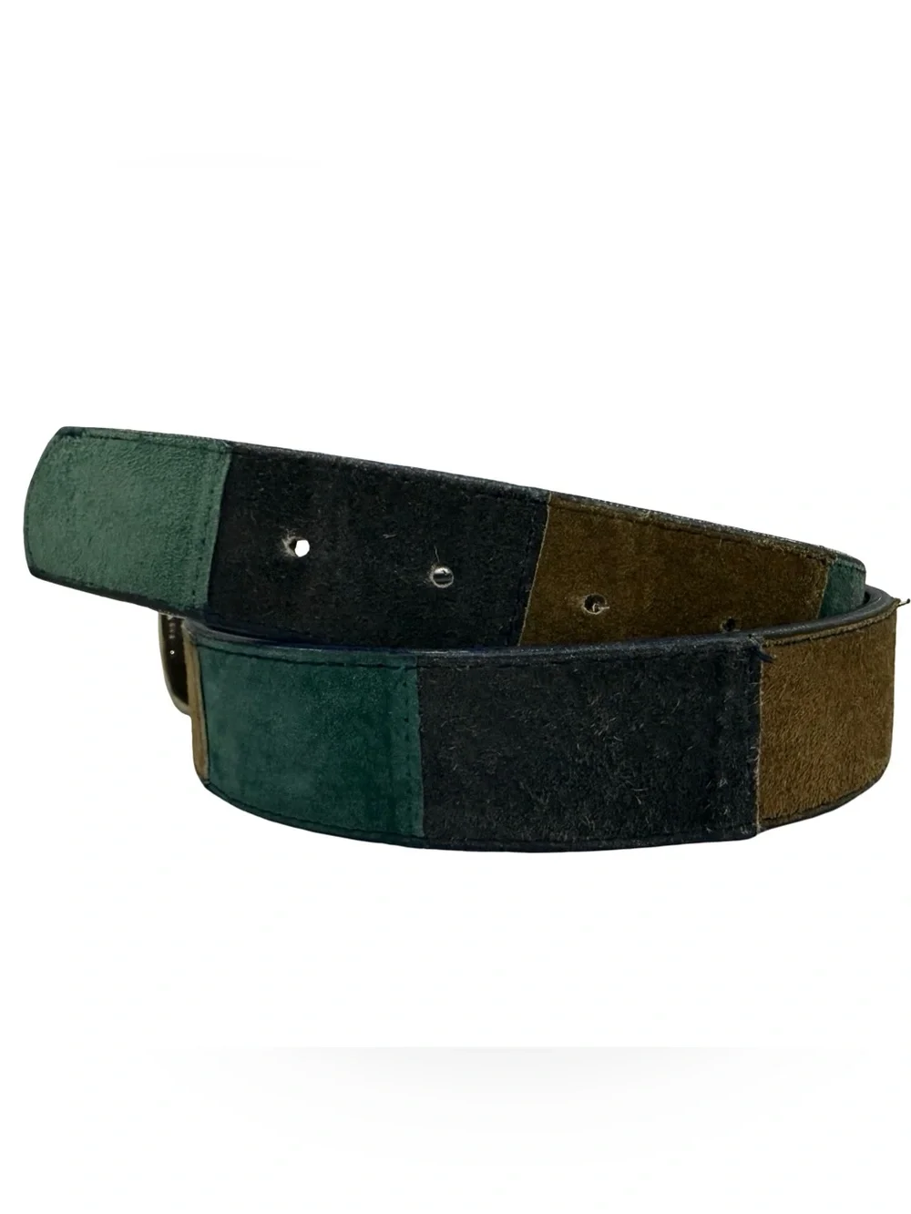 Genuine Leather Suede Patchwork Wide Belt Green Brown Black Womens Size Medium